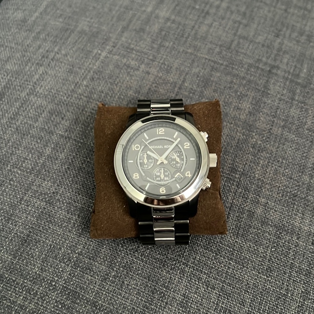 Mens Michael Kors watch - black and silver, gently used